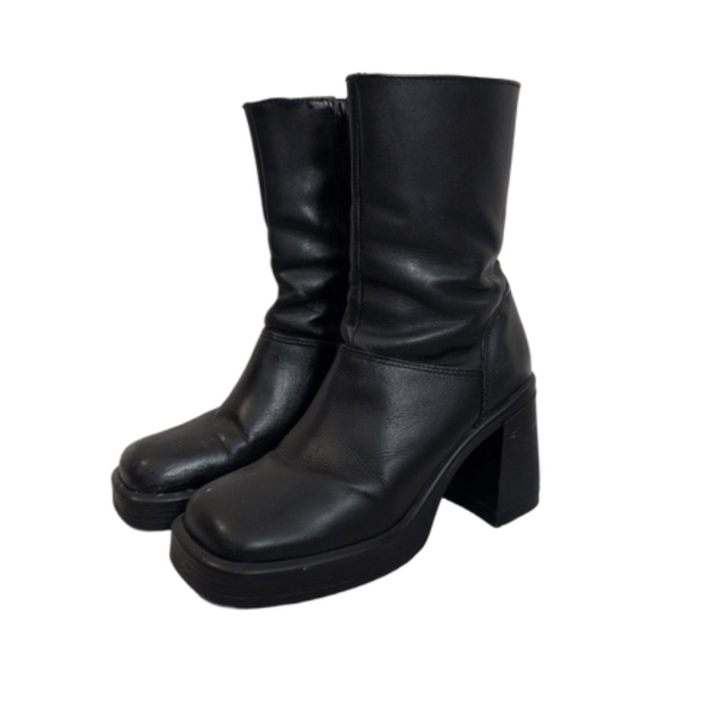 Steve Madden Square Toe Women's Leather Mid-Heel Boots, Black, Size 8